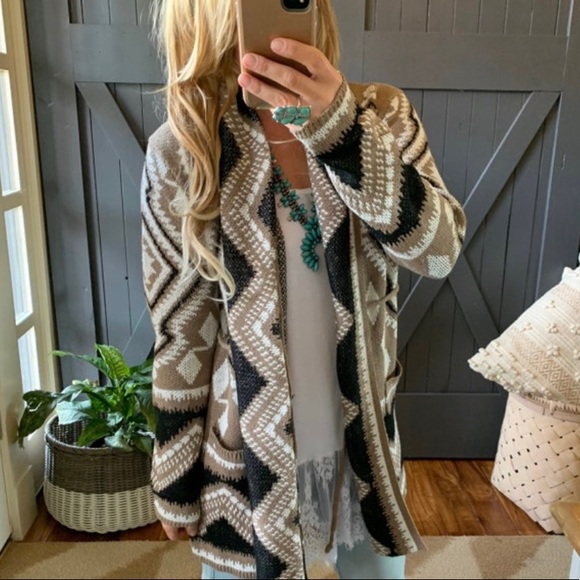 New Aztec Tribal Boho Western Ski Montana Cardigan Sweater Southwest Coat - Picture 2 of 12